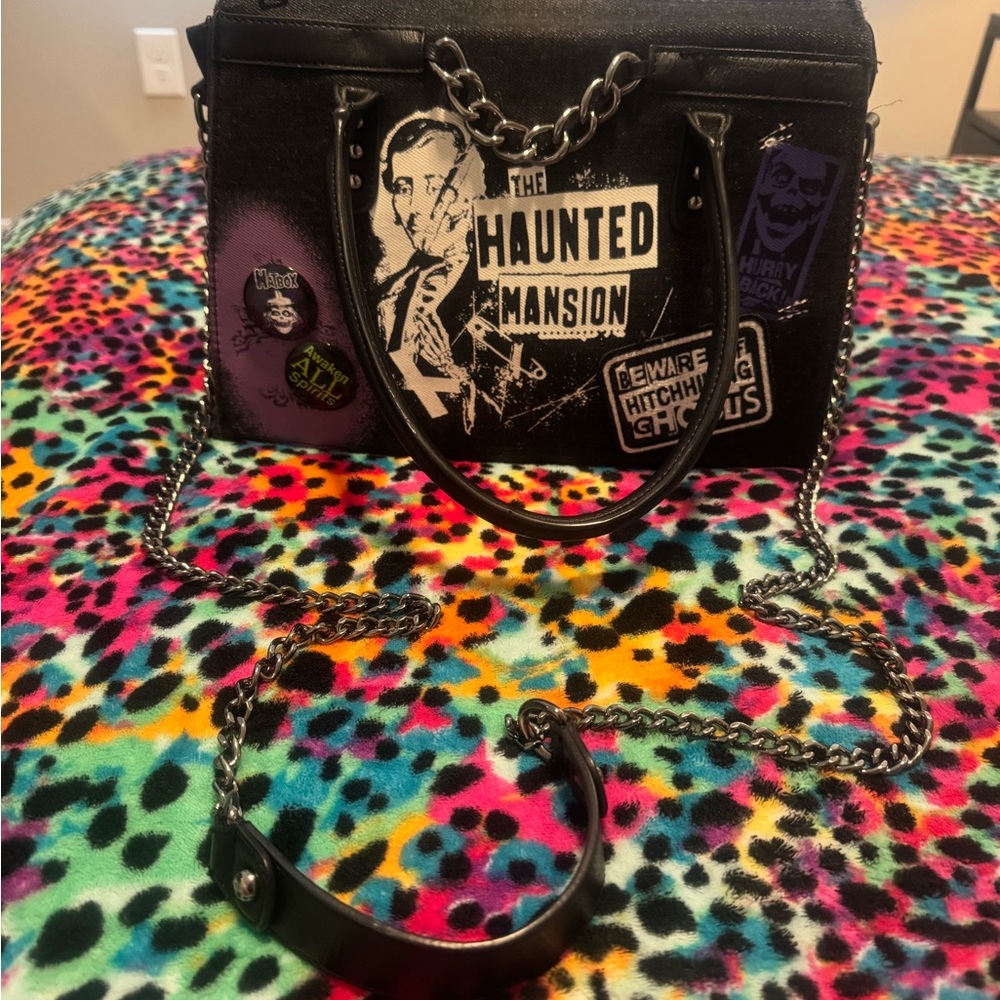 Haunted Mansion Black and Purple Graphic Satchel Bag - Picture 4 of 6